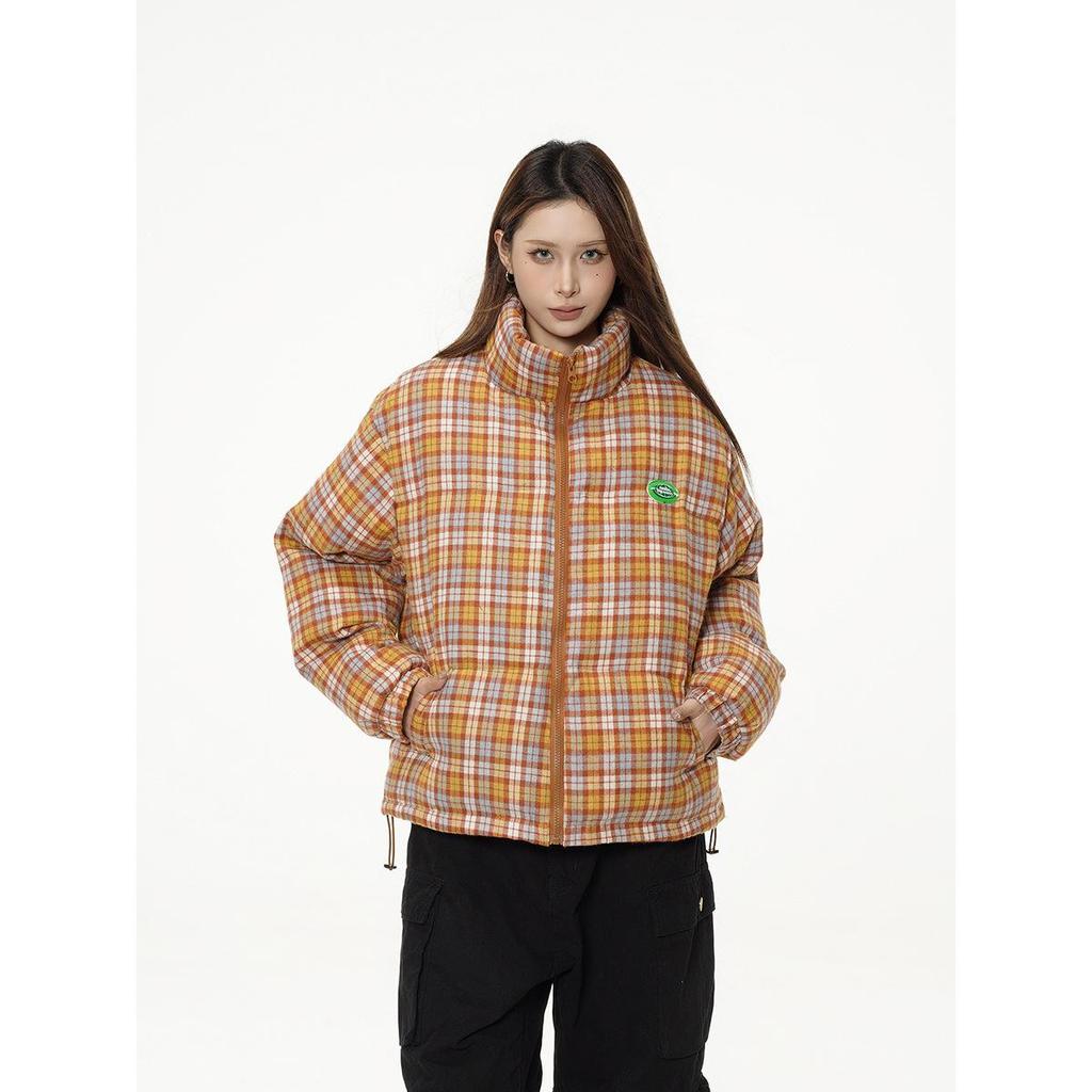 Beast Street Campus Style Karomuster Daunenjacke für Jugendliche - Winter Unisex Stehkragen Dicke Baumwolle MY039