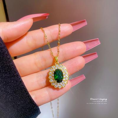 316L Stainless Steel Choker Necklace for Women Exquisite Green Zircon Clavicle Chain Necklace Gifts