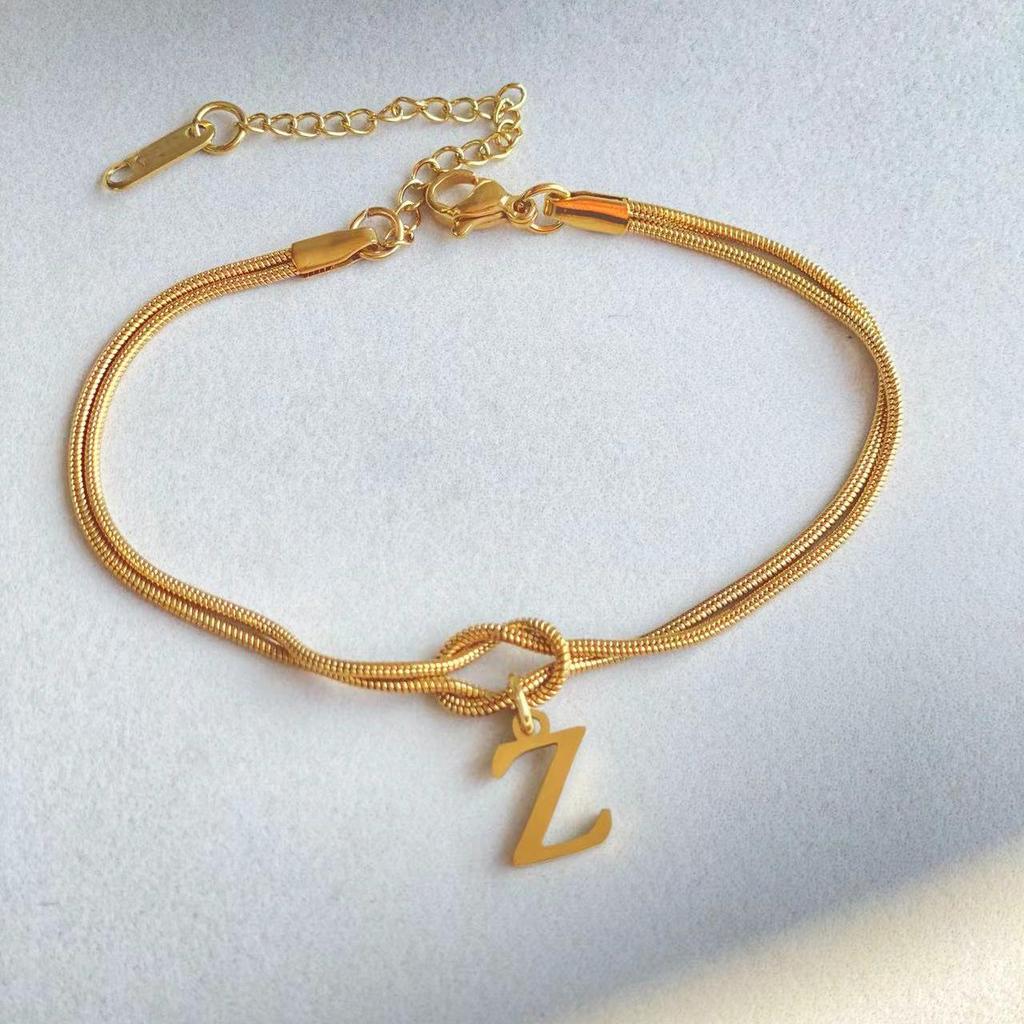 Valentine's Day Stainless Steel Herringbone & Snake Chain Bracelet with 26 Letters Pendant