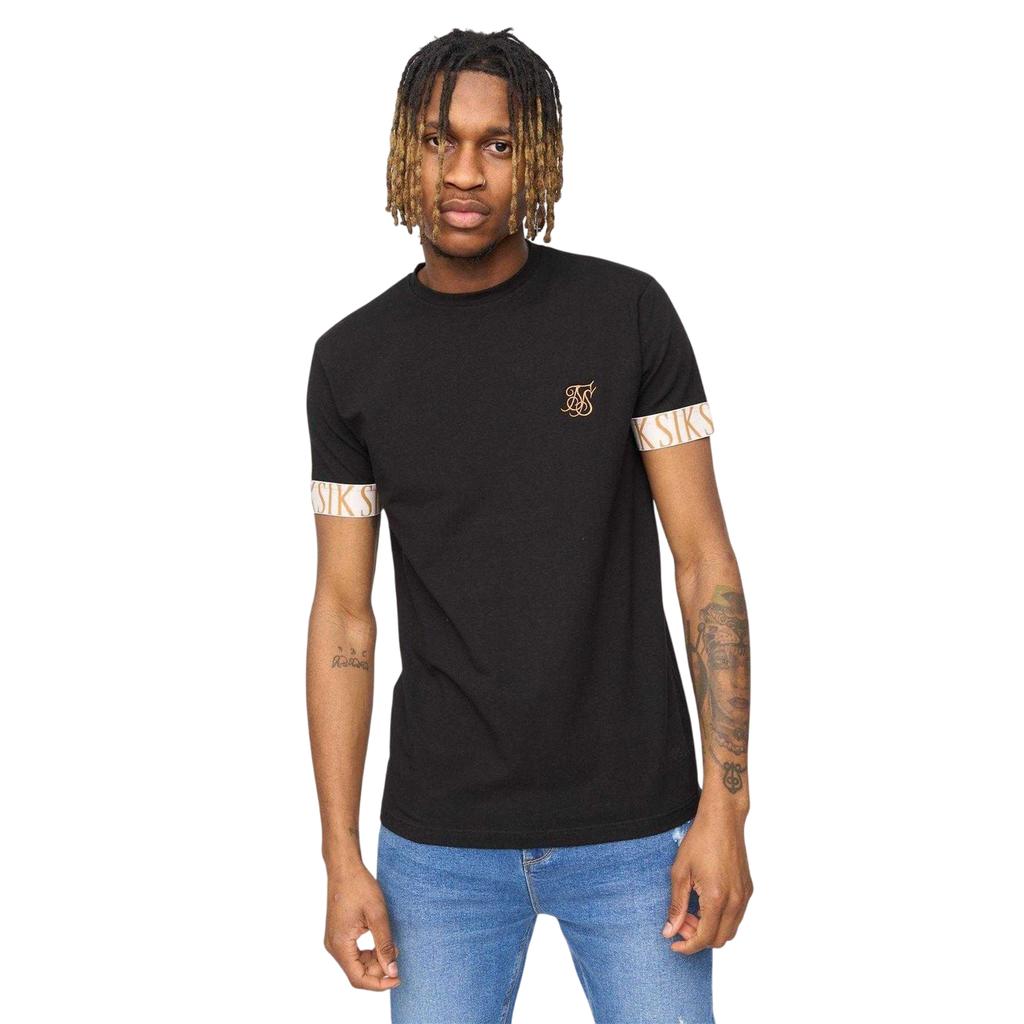SikSilk Mens Tech Logo Branded Sleeve T-Shirt