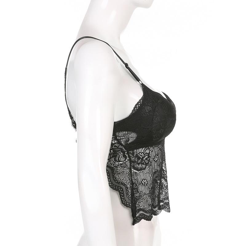 Gothic Black Mesh Butterfly Cropped Tank Top Lace Vest Tops Backless Sexy