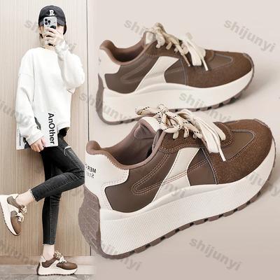Fashion Women's Chunky Leather Sneakers New Fashion Mix Color Platform Sports Shoes Women Casual Thick Sole Running Shoes Zapatos Mujer