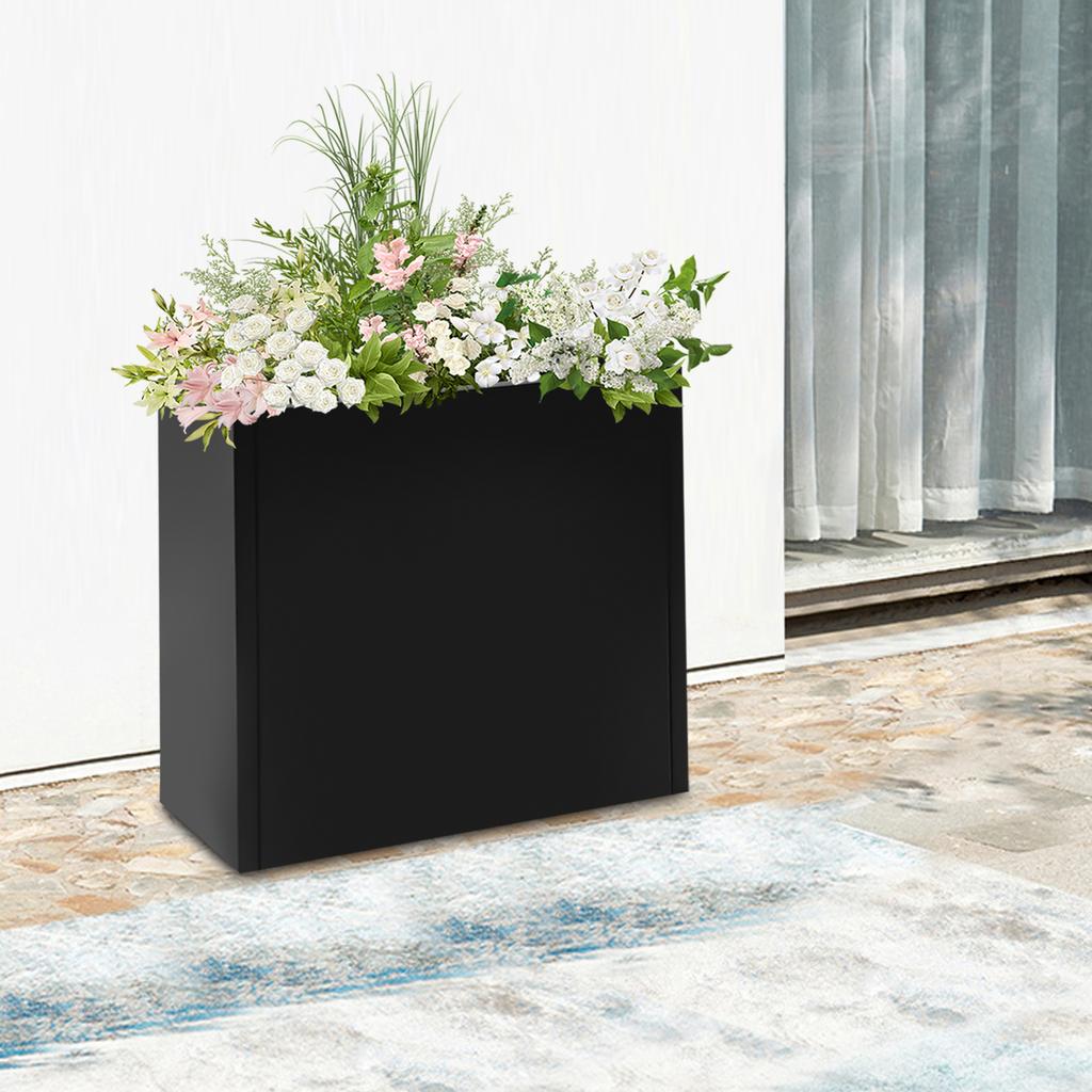 Large Rectangular Metal Planter Box with Removable Divider, Black Tall Indoor Outdoor Flower Pot for Garden Patio Balcony Decor