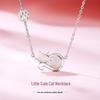 S925 Sterling Silver Little Cat Necklace with White Mother-of-Pearl Pendant - Versatile, Niche Design, Clavicle Chain for Women
