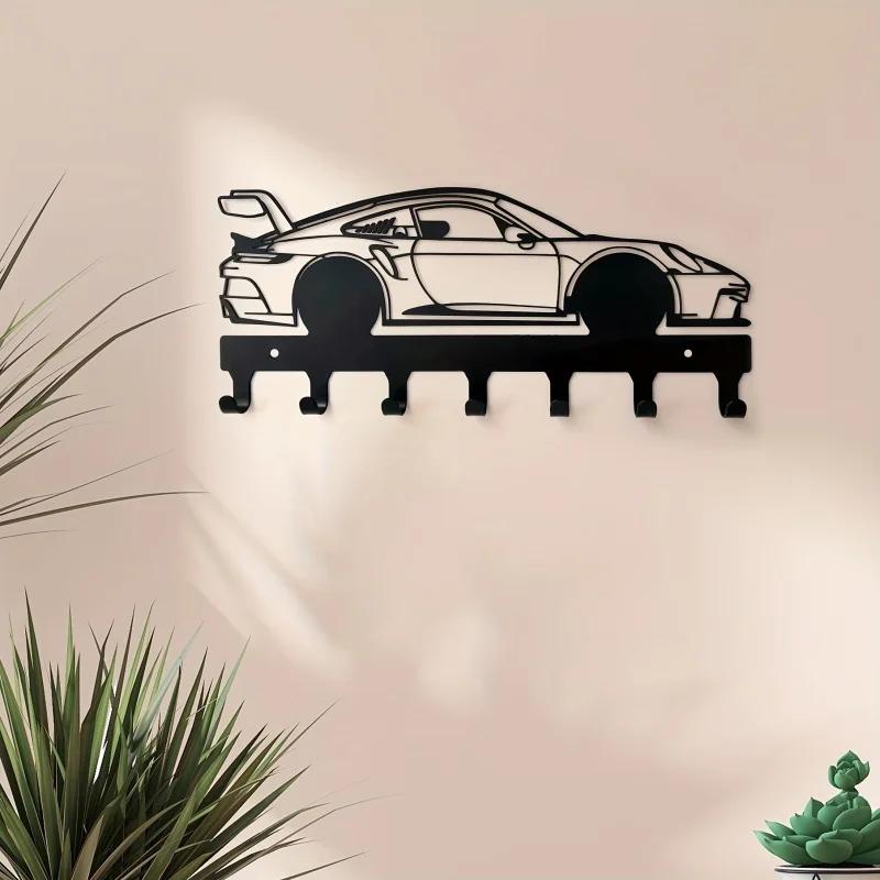 Punch Hole Mounting Towel Hanging Wall Mounted Black Car Style Metal Hook Cloth Hanger Wall Art Decoration Storage Hanger Shelf