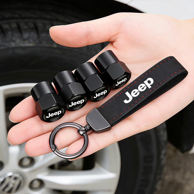 Car Tire Wheel Valve Caps Cover Car Key Chain Ring Keychain For Jeep Wrangler Grand Cherokee Avenger Compass Wagoneer Gladiator AKV1