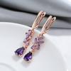 Shiny Purple Natural Zircon Long Dangle Earrings For Women  Rose Gold Color Vintage Ethnic Bride Daily Fine Jewelry