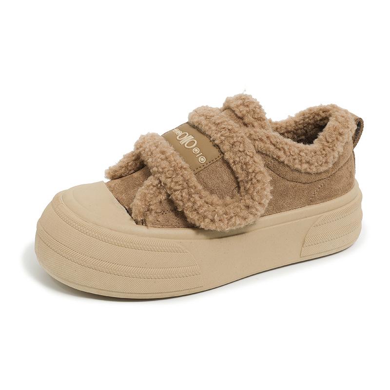 Thick-soled Velcro cotton shoes women's snow boots winter 2025 new plush thickened fluffy shoes warm board shoes