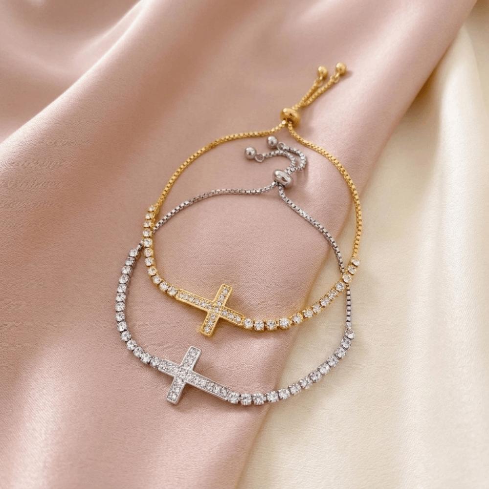 Light Luxury Cross Bracelet Adjustable Elegant Fine Bangle Girl Gift Zircon Paved Bracelet Gift