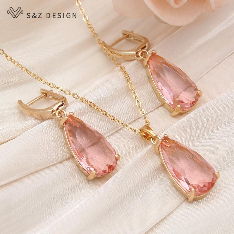 Fashion Water Drop Cubic Zirconia Dangle Earrings For Women Girls Party Rose Gold Color Eardrop Jewelry Gift
