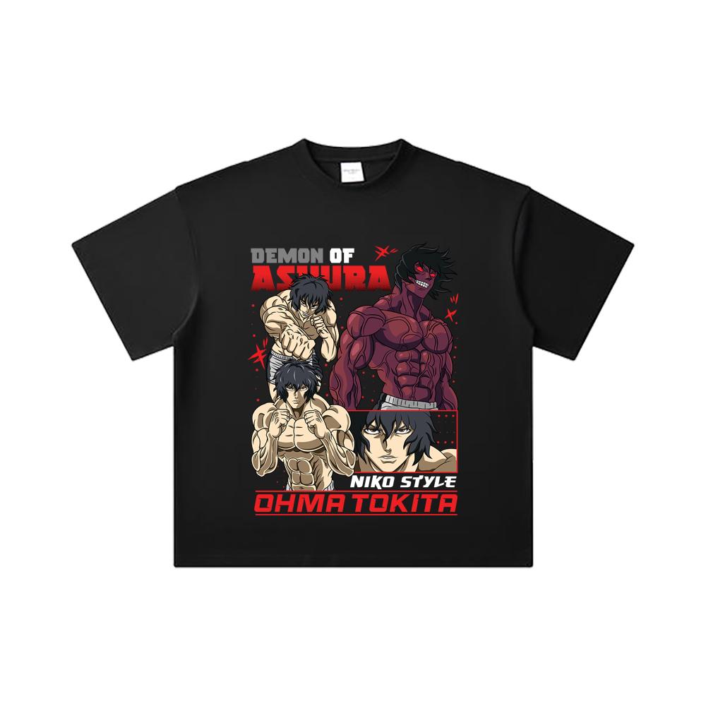 260 GSM Double Yarn 32 Count 100% Cotton Baki V5 Ohma Print Unisex Heavy Cotton T Shirt