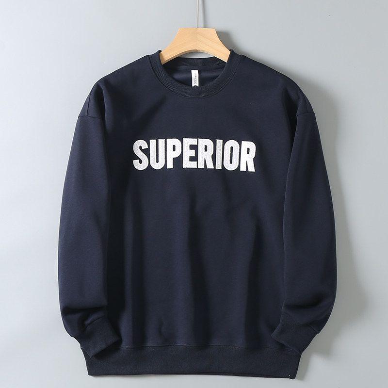 Men's Autumn and Winter Crew Neck Pullover Sweatshirt with Heavy Embroidery, Loose Casual Top, Trendy