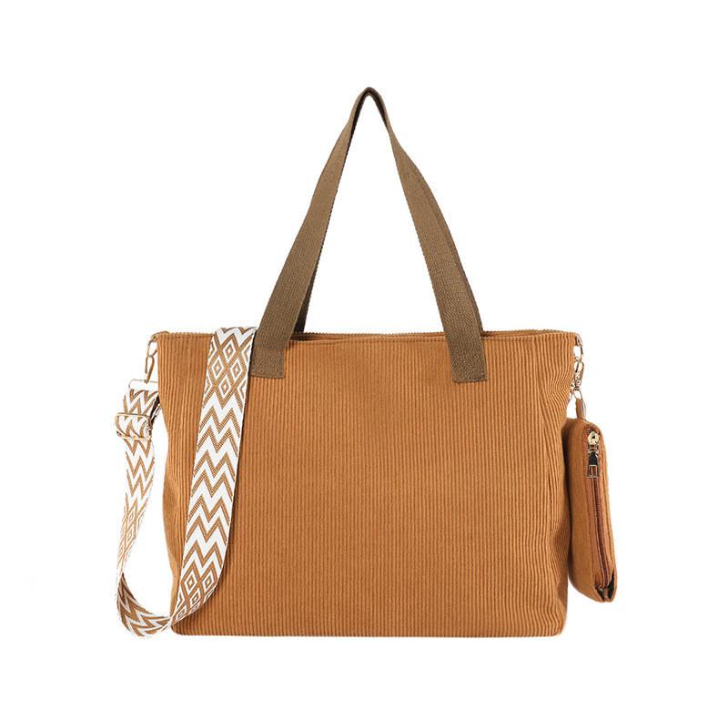 Fashionable Plaid Corduroy Crossbody Tote Bag Women s Large Capacity Shoulder Bag коричневый