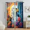 2 Pcs, Versatile Polyester Transparent Curtains for Home Decoration Eagle & Floral for Use In Bedrooms and Living Rooms