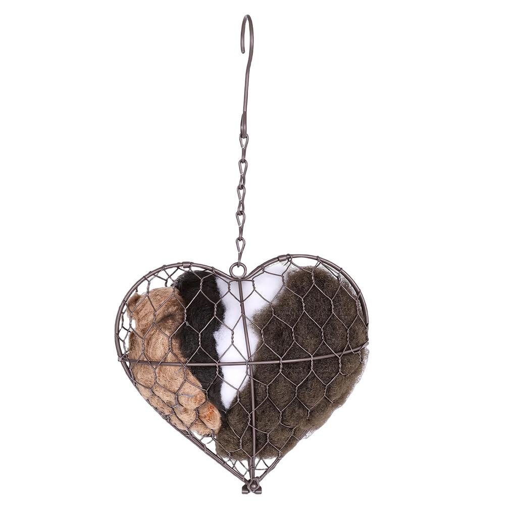 Heart Shaped Bird Nesting Ball Stainless Steel Holder Felt Nesting Material Hanging Garden Decor