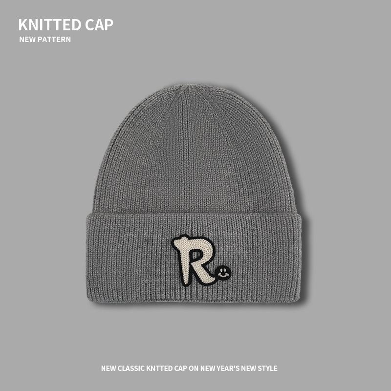 R Buchstabe süß cool vielseitig trendig Strickmütze Herbst und Winter verdickt warm Ohrenschützer Wollärmel Kopf Kältemütze
