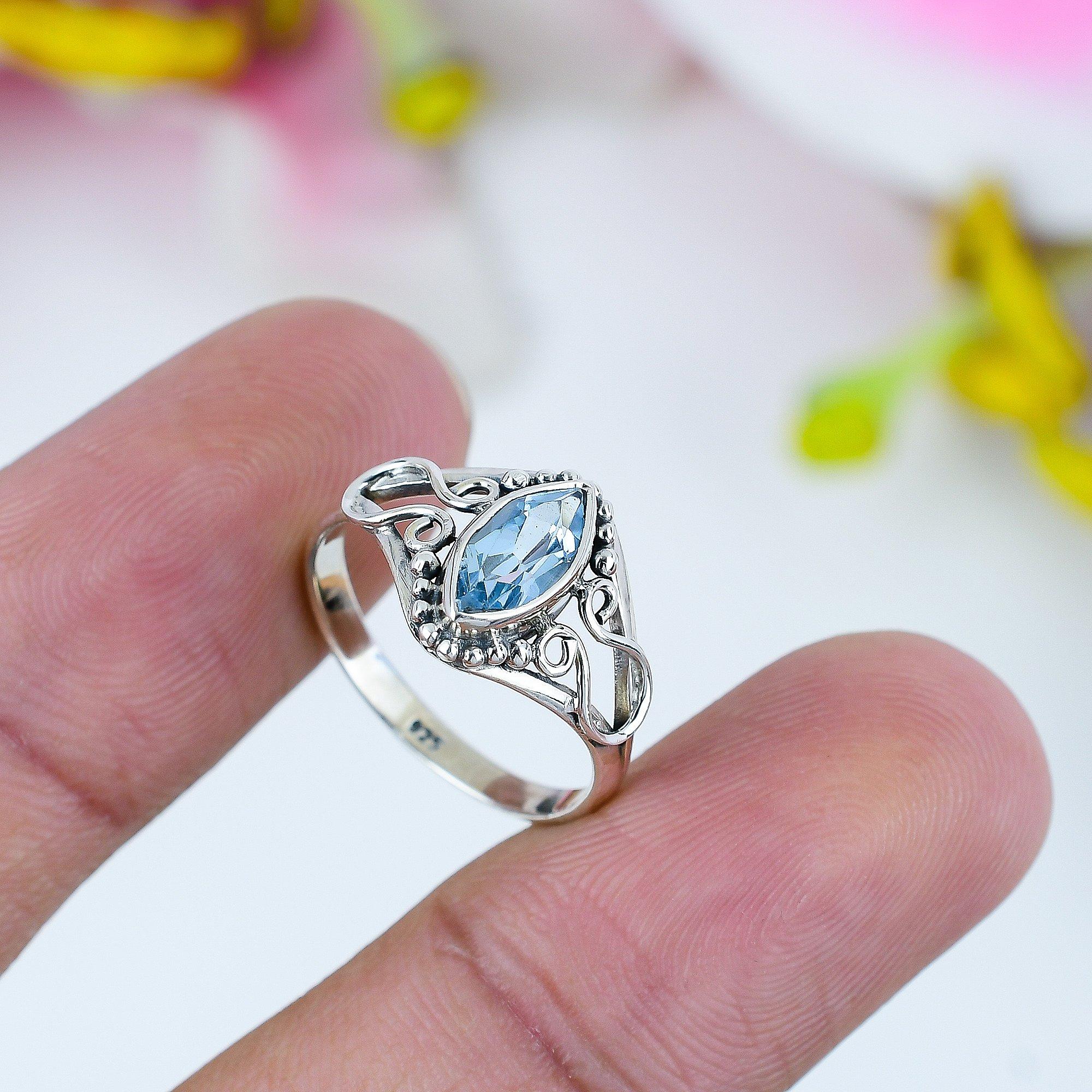 

Натуральный голубой топаз драгоценный камень 925 цельное серебро ювелирное изделие кольцо размер 9.5 i6n76