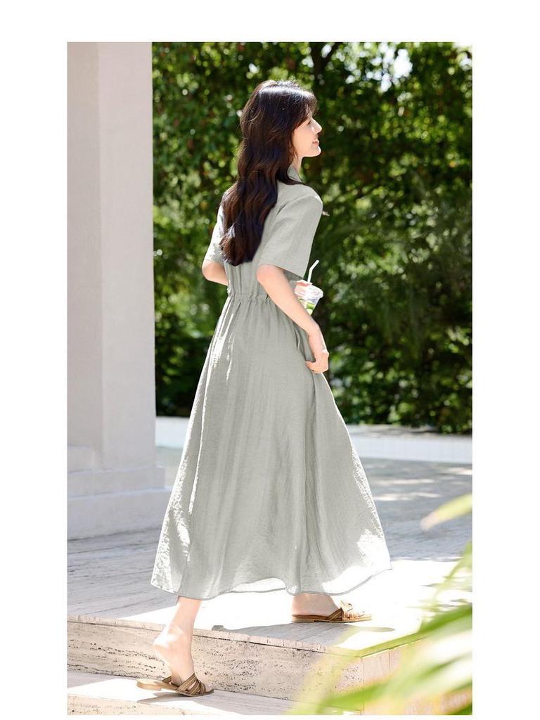 2026 SAER Summer Slimming Short-Sleeve Shirt Dress with Cinched Waist