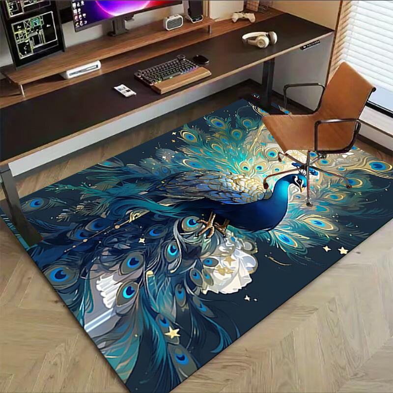 1pc Peacock Feathers Carpet Anti Slip Polyester Floor Mat for office.Bedroom