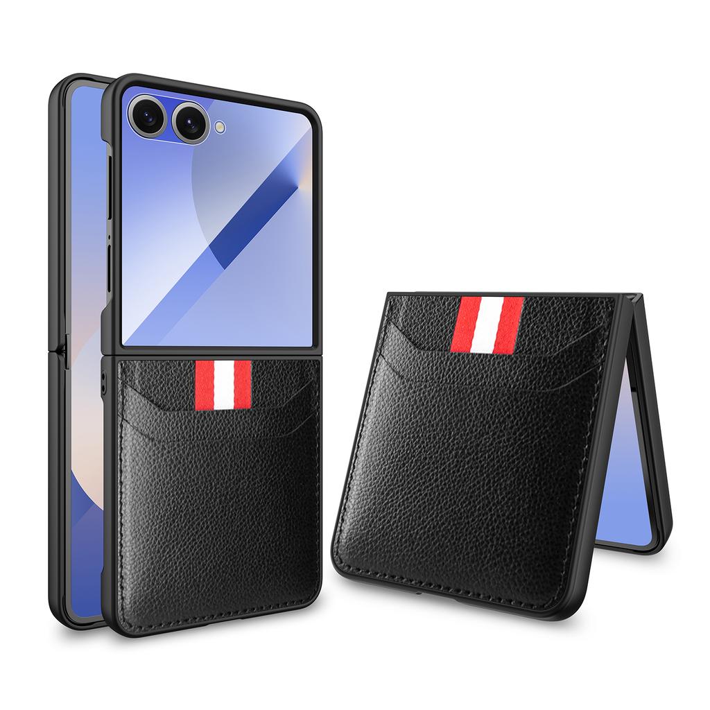 For Samsung Galaxy Z Flip 7 Case Luxury Lichee PU Leather Skin Card Protective Back Cover Case For Samsung Z Flip 7 6 5 4 Shell