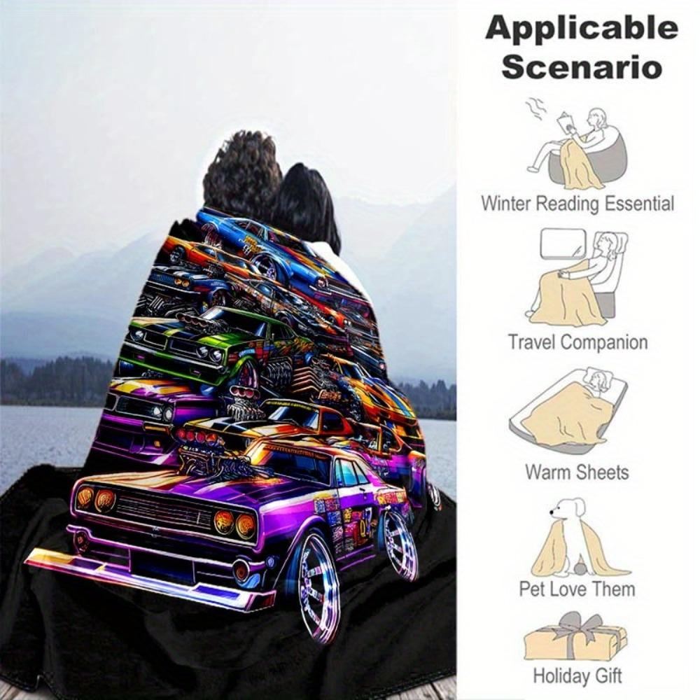 Colorful Racing Car Blanket - Lightweight Flannel Throw For Sofa, Bed, Travel, Camping, Livingroom, Office, Couch, Chair, And Bed