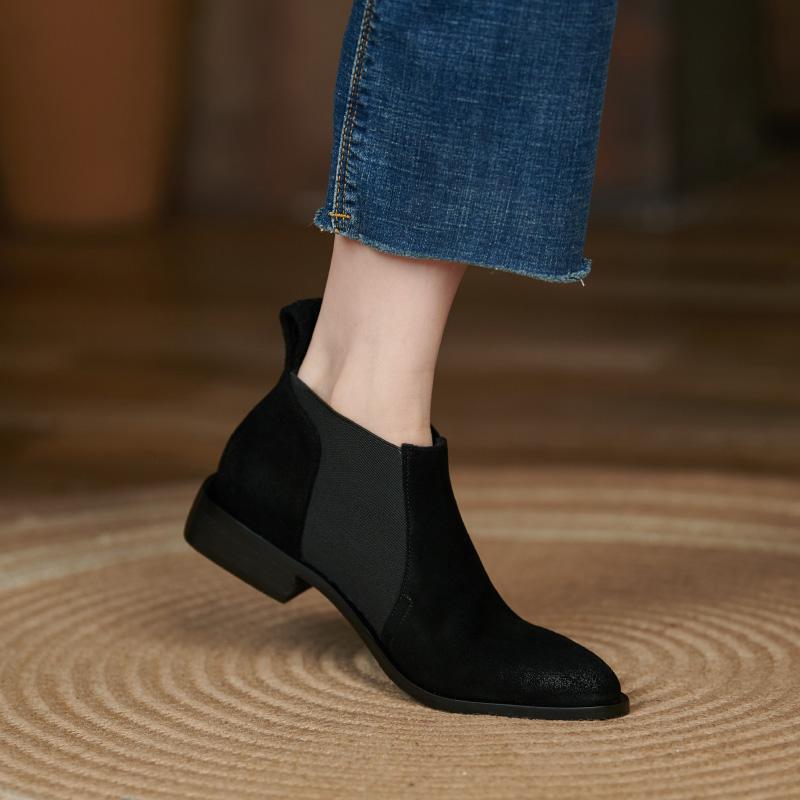 Fashion 2025 New Ankle Boots Autumn/Winter Women Boots Pointed Toe Fashion Women Shoes Cow Suede Chelsea Boots Genuine Leather Shoes