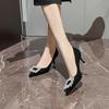 Pointed Rhinestone Square Buckle High Heels for Women Slim Heels Black Professional Single Shoes Wine Red Bridal Platform Heels