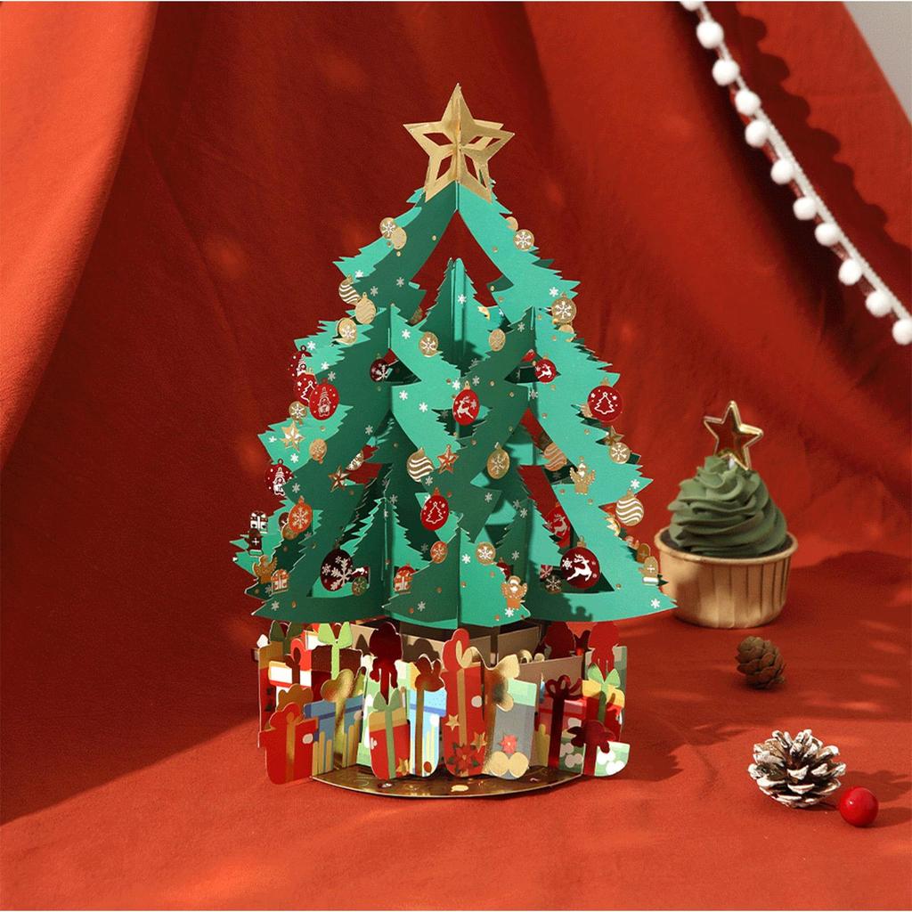 Merry Christmas Cards Christmas Tree Winter Gift Pop-Up Cards Christmas Decoration Stickers Laser Cut Christmas Greeting Cards