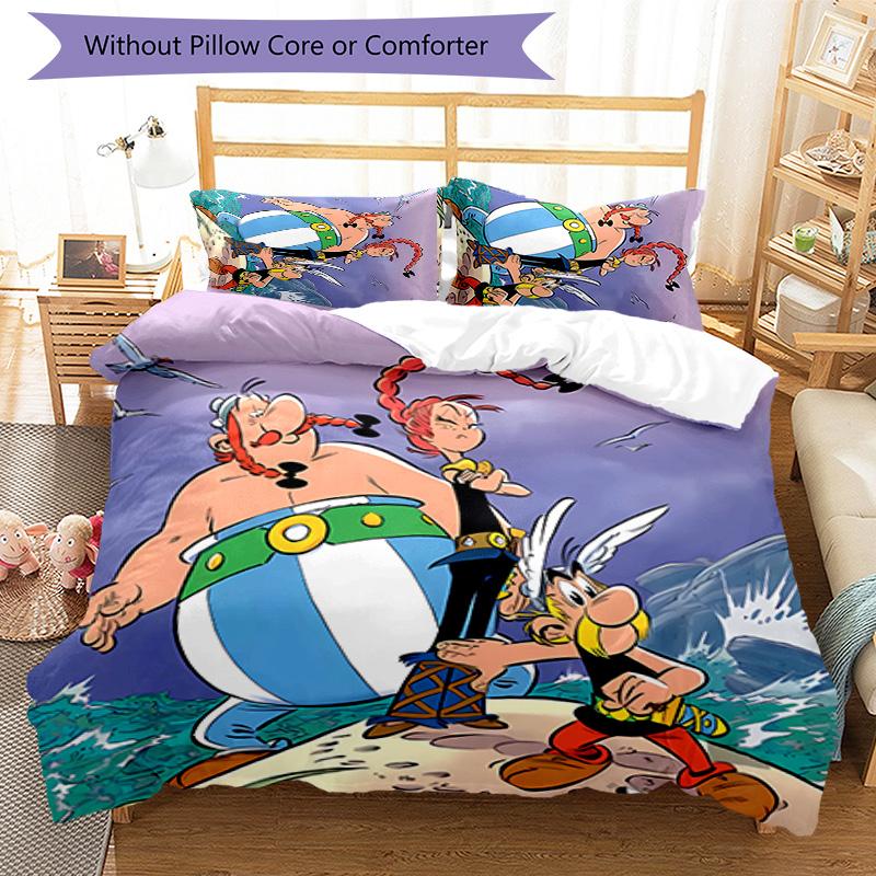 3-teiliges Bettwäscheset mit Asterix dem Gallier Bettbezugset enthält Bettbezug & Kissenbezüge, perfekte Ganzjahres-Schlafzimmerdekoration & Geschenk