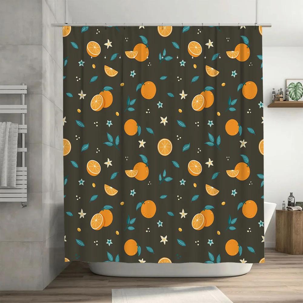 Fruit Pattern Shower Curtain Waterproof Bathroom Decorations Waterproof Fabric Bath Rug Sets Home Decor Shower Curtains with Hoo