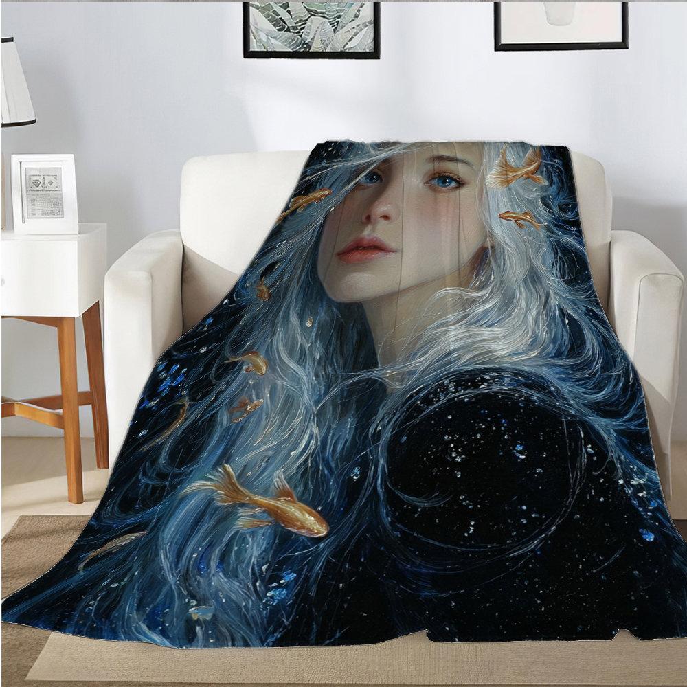 Anime Star - Mermaid Style Flannel Printed Blanket Suitable For All Seasons Suitable For Living Room Office Sofa And Travel