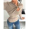 Hollow Metal Buttons Long-sleeved T-shirt Female Solid Slim Pullover Bottoming Shirt Fashion Spring Female T Shirts
