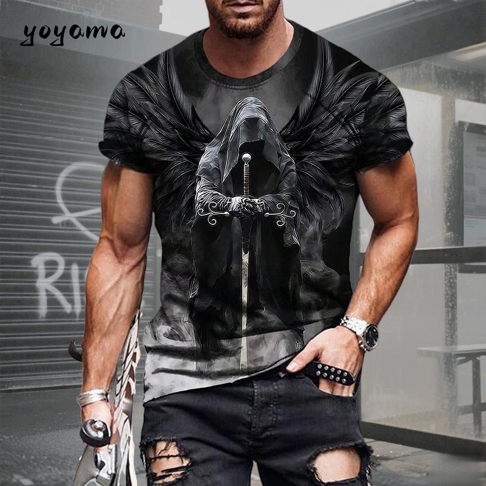 Men's T-shirt with Skull Pattern 3D Print. Summer Retro Casual Sports Short-sleeved Adult Quick-drying and Breathable Clothing.