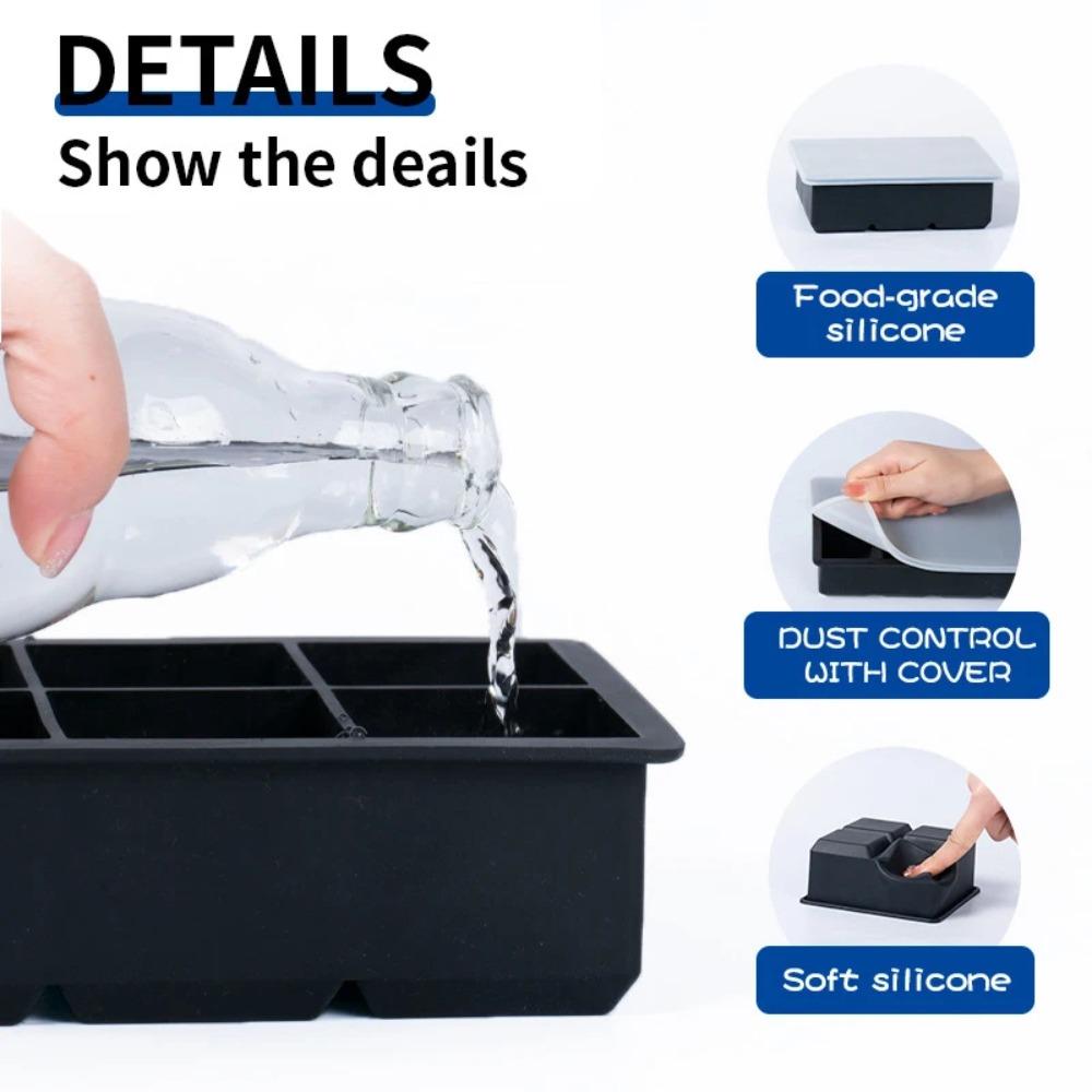 LMETJMA Large Ice Cube Trays with Lids Silicone Ice Cube Square Molds BPA Free Ice Cube Molds for Whiskey Cocktails JT09