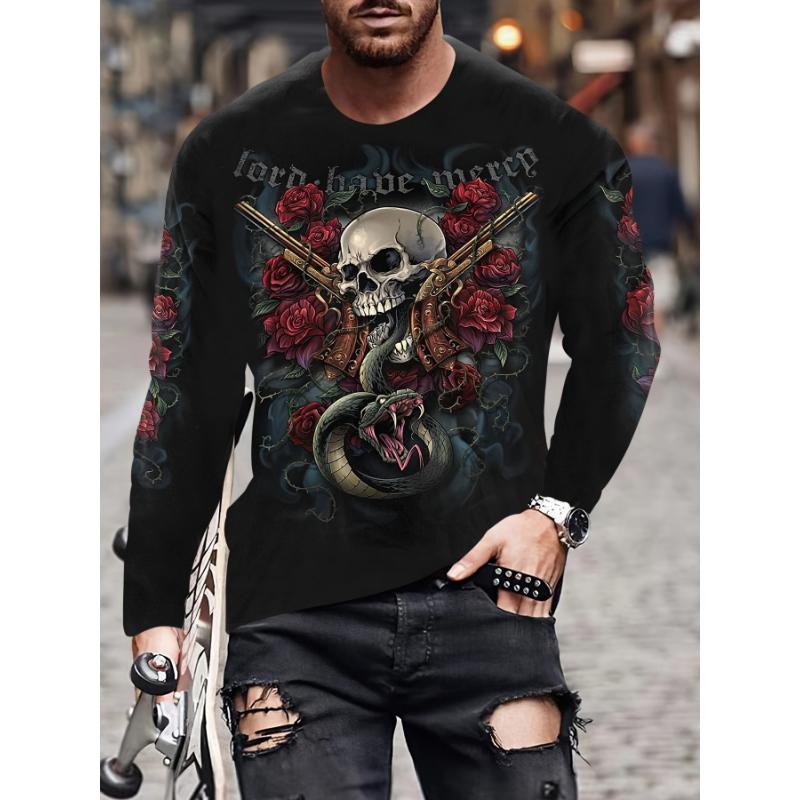 Modisches Herren Rundhals Langarm 3D Lässiges Farbprint Lässiges Langarm Rundhals T-Shirt