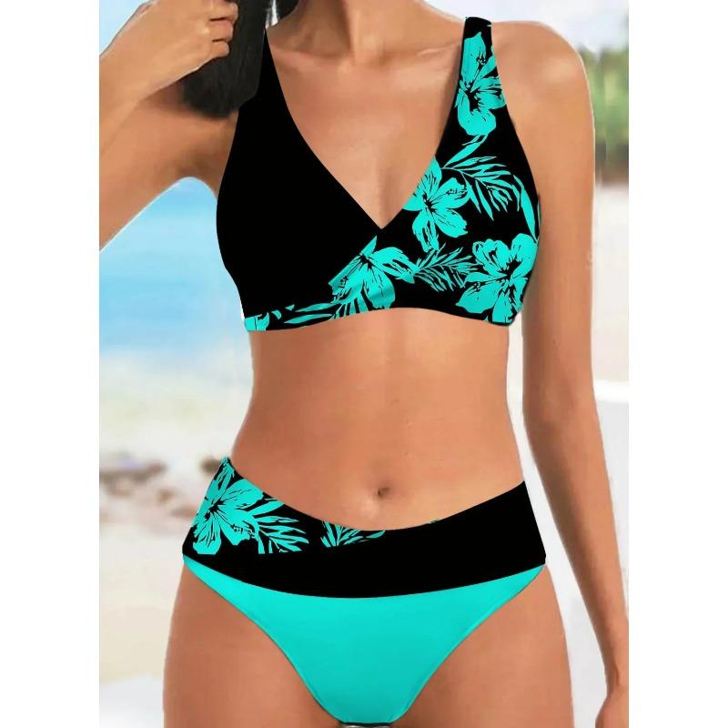 Kadın Yüzme Mayosu Halter Mayo İki Parça Mayo Çiçekli Çiçekli Kaju Baskılı Tankini Üst Boyshorts Yüzme S-5XL