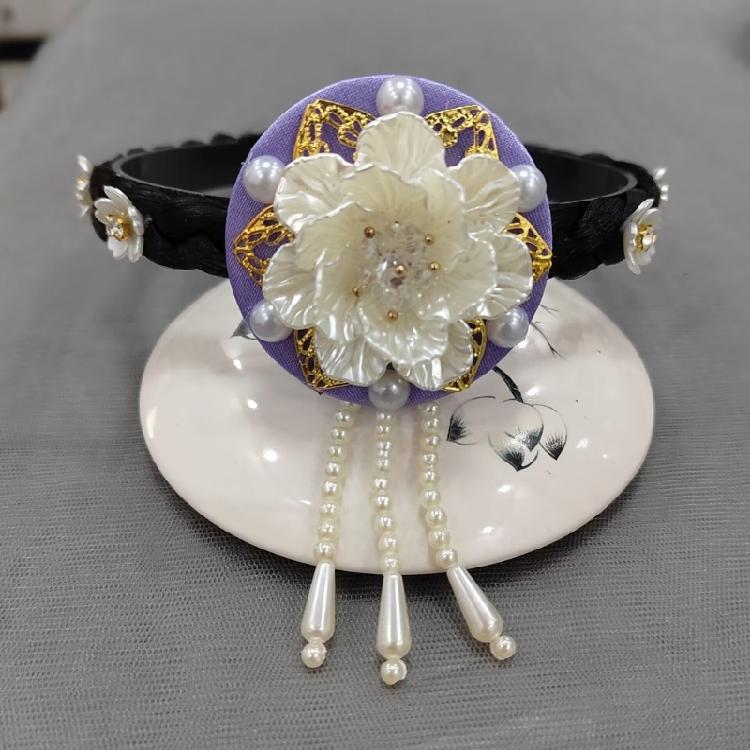 Flower Pearls Korean Hair Hoop Traditional Headband for Stage Shows and Ethnic Festivals Handmade Hair Accessories