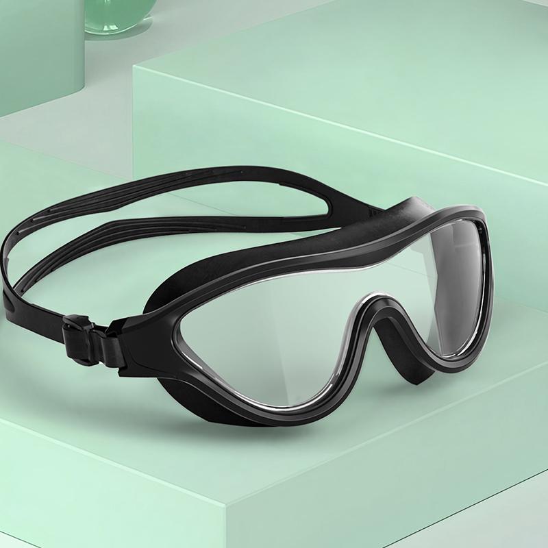 Große Schwimmbrille mit abgerundeten Ecken, flache leichte Schwimmbrille