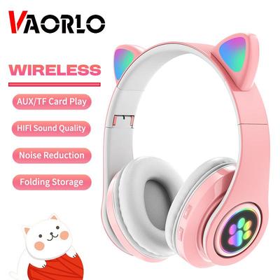 Blitzlicht Katzenohr Bluetooth Kopfhörer mit Mikrofon Unterstützung 3,5 mm AUX/TF-Kartenwiedergabe Kabelloses Headset Kinder Mädchen Kopfhörer Geburtstagsgeschenk
