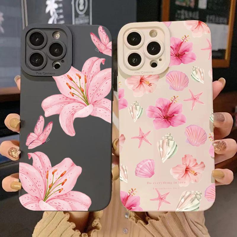 Floral Lily Butterfly Pattern Phone Case For iPhone 16 15 Pro Max 14 Pro 13 12 11 16E 7 8 Pus XR XS X SE Shockproof Soft Cover
