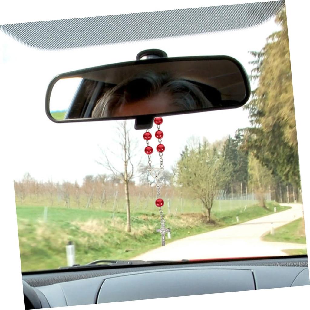 ETHZZLE Mirror Decor Car Men Women Decor Rosary Beads Catholic Auto Rosary for Rearview