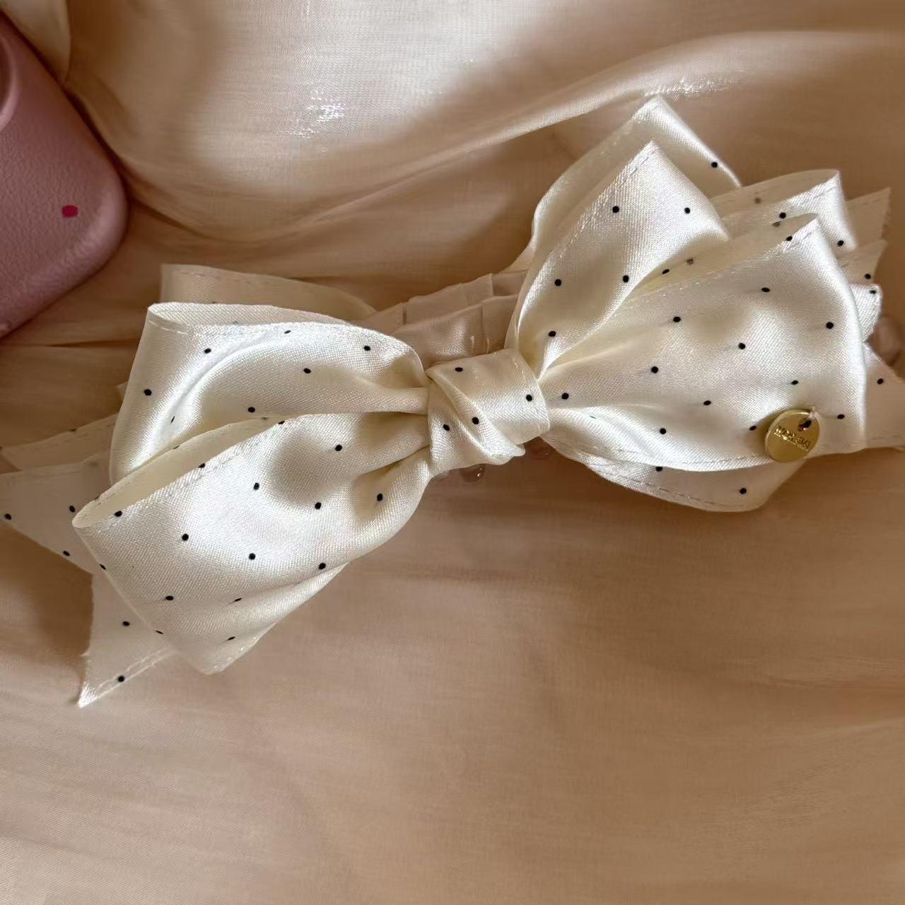 

High-Grade Satin Polka Dot Bow Banana Clip - Non-Damaging, Versatile Hair Accessory for a Chic Ponytail