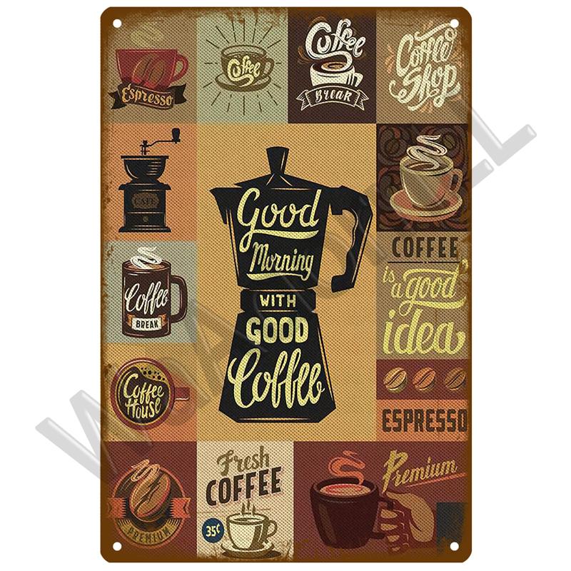 Metal Sign Retro Decor Coffee Vintage Tin Sign Plaque Metal Plate Wall Art Posters For Kitchen Bar Cafe Room Retro Iron Paint