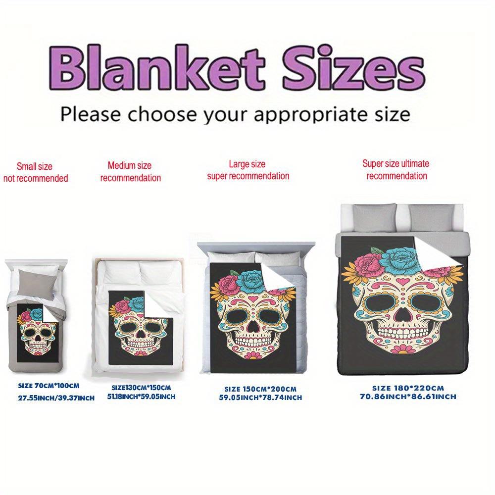 Day of the Dead Skull Flannel Throw Blanket Colorful Design Soft Cozy Fleece for Home Office Sofa Car Gift 150x200cm