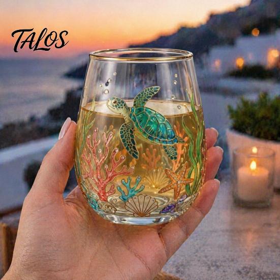 Functional Collectible Glass Cup Ocean-Themed Cup, Jellyfish/Dolphins/Sea Turtles/Octopus Hand-Painted, Thickened Drinking Safe Glassware for