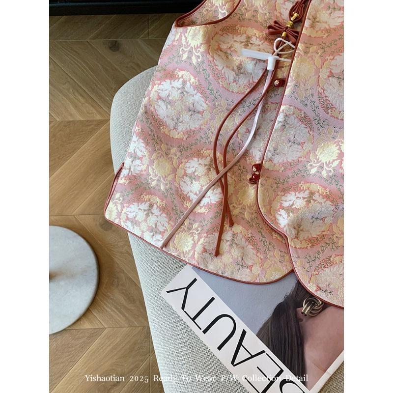 Jacquard Disc Buckle Vest Women's 2025 New Temperament Slanted Vest Improved Vest