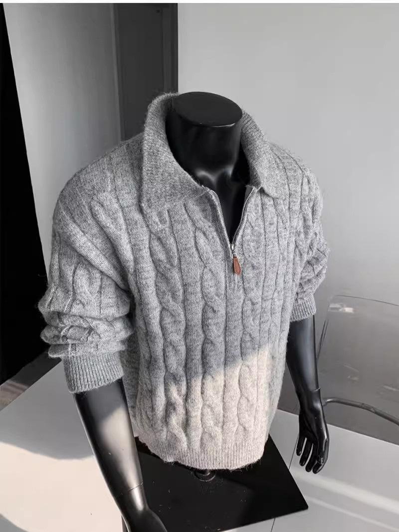 Мужской ретро-свитер с косами и молнией на полпути - Осенний тренд, Ленивый стиль, Американский кэжуал Поло 3XL