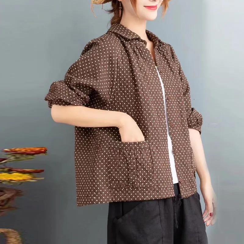 Cotton and Linen Jacket Women's Loose Spring and Autumn Retro Thin Large Size Long-sleeved Shirt Top