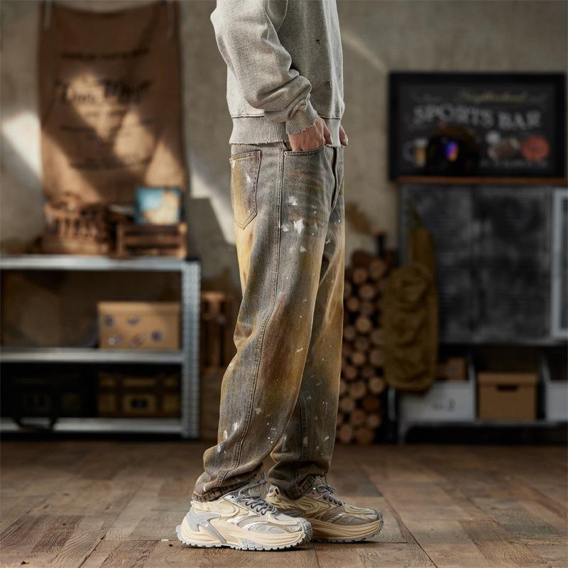Binchi Keji Travel Men's Light Blue American Retro Spring And Autumn Models New Loose Contrasting Color Harlan Jeans Trousers Cm