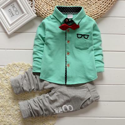 Jungen Frühlingsbrille Langarmhemd Fliege Kinder Zweiteiliges Set Kinder-Baumwollanzug